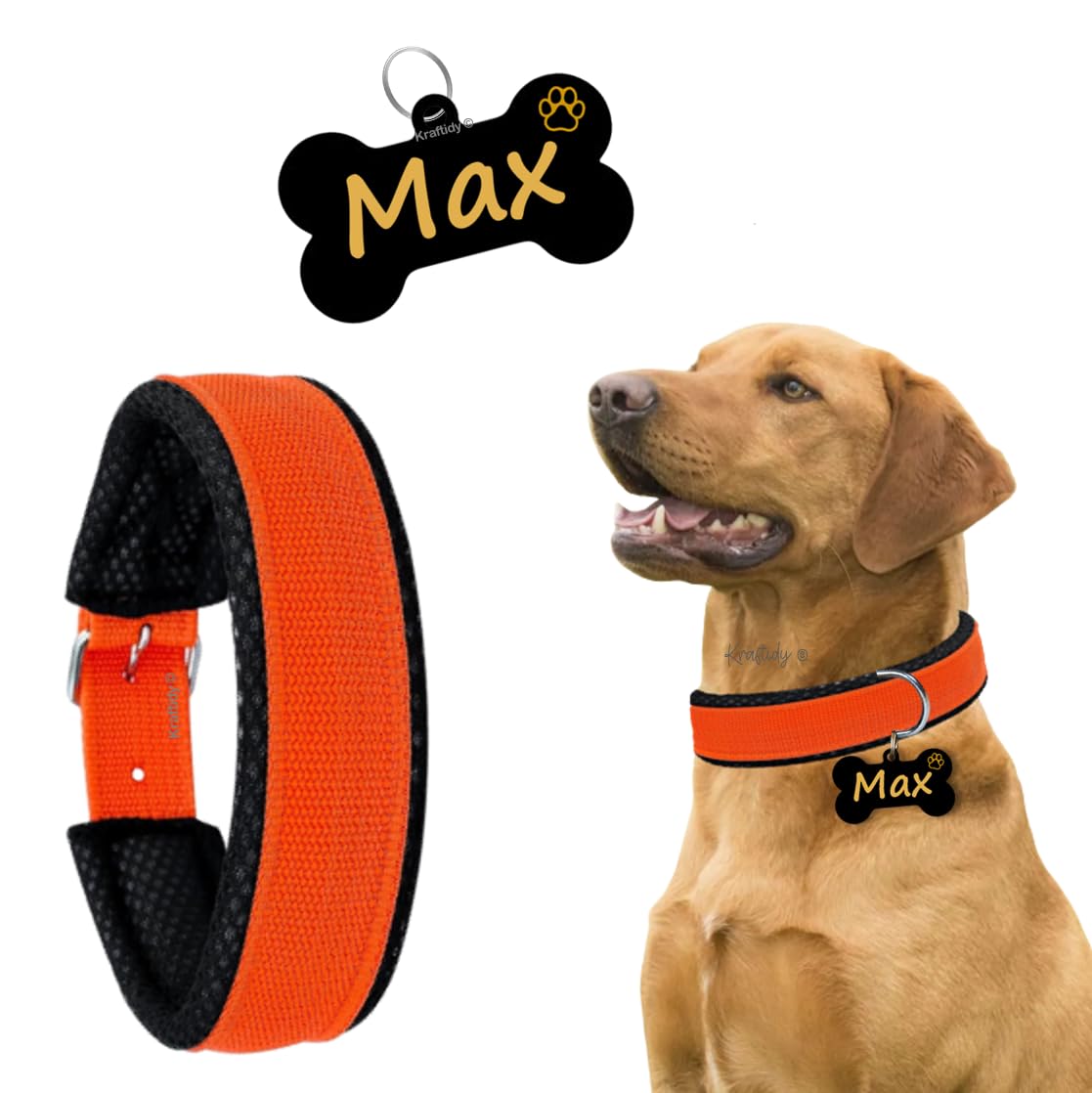 Kraftidy Dog Collar with Name Tag